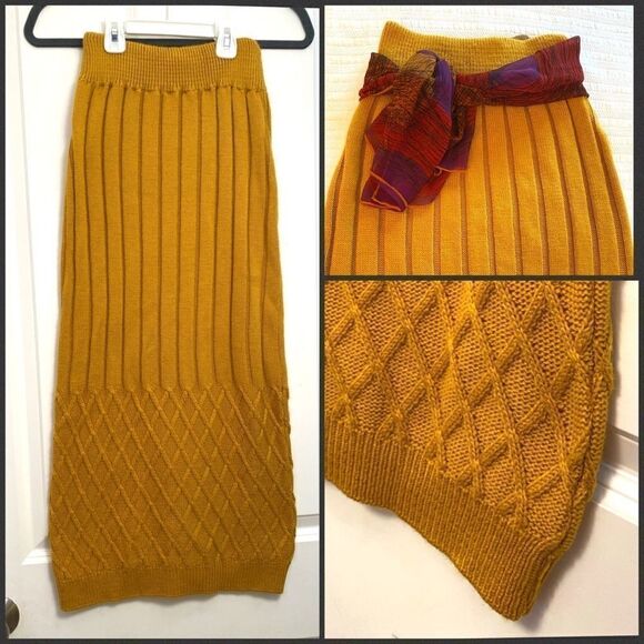 Vintage Mustard yellow shaded knit maxi midi skirt size xs colorful streetware - Picture 1 of 4